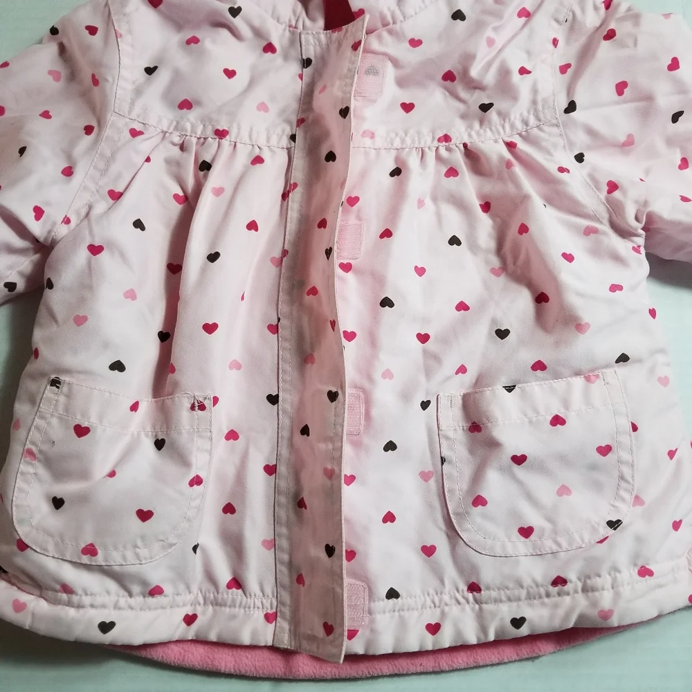 CARTER'S REVERSIBLE PINK HEARTS PINK FLEECE HOODED COAT SIZE 18 MONTHS